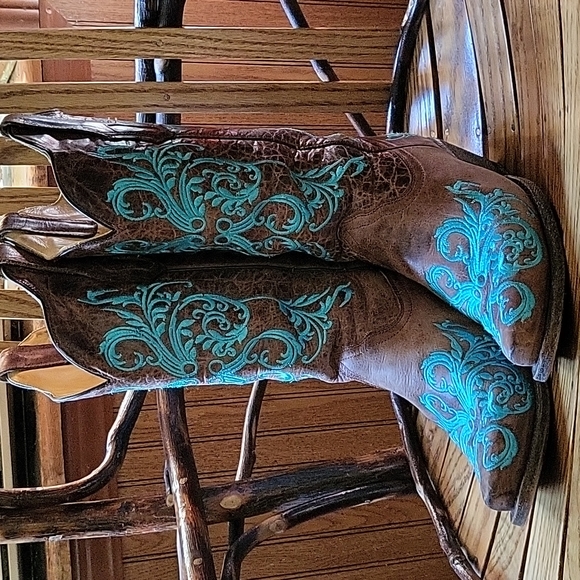Corral Dahlia Cowboy Boots Brown/Turquoise Size 7M - Picture 1 of 5